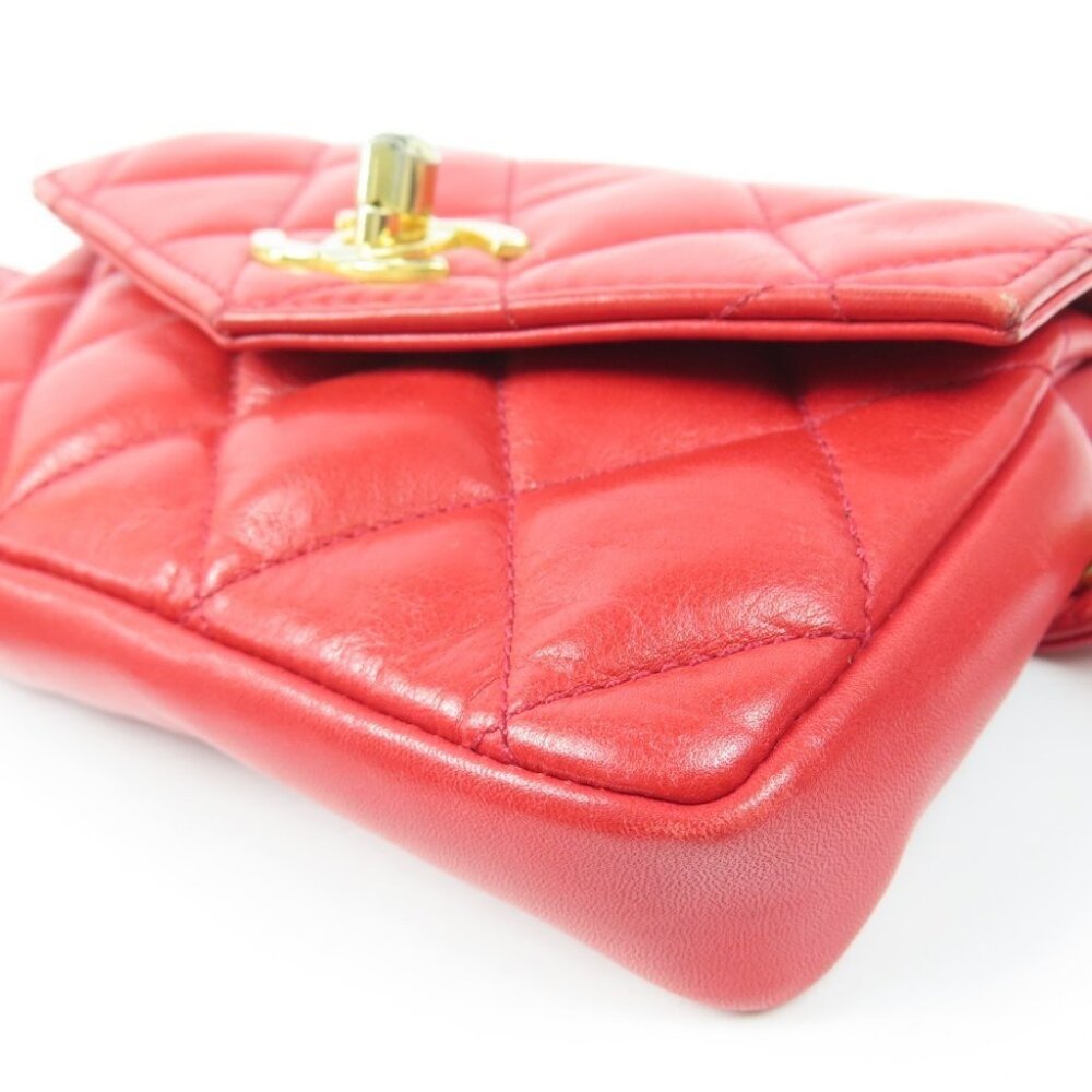 Authentic CHANEL CC Vintage Matelasse Lambskin Waist Pouch Bum Bag Leather Red - Picture 15 of 16